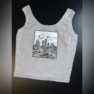 Obsessive Love Gray Cacti Desert Cropped Tank Top Size XL EUC